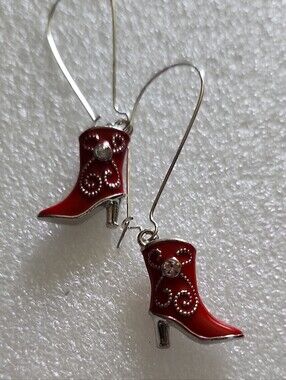 Hand Crafted Red Boot Dangle Earrings with Silver Accents